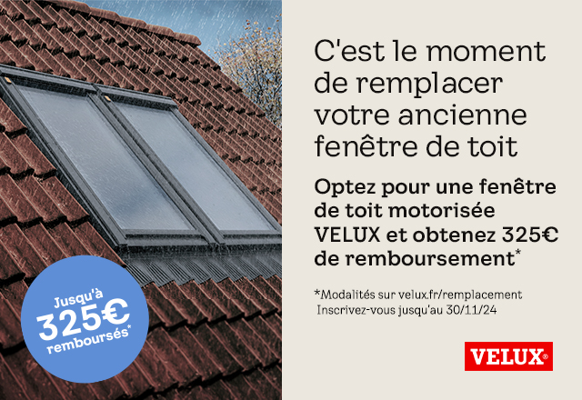 Offre de remboursement VELUX 2024 : remplacez votre ancienne fenêtre de toit par une fenêtre motorisée et obtenez jusqu'à 325€ de remboursement