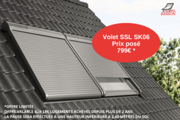 Volet roulant solaire VELUX SSL SK06 posé, en promotion à 799 € TTC. Offre limitée.