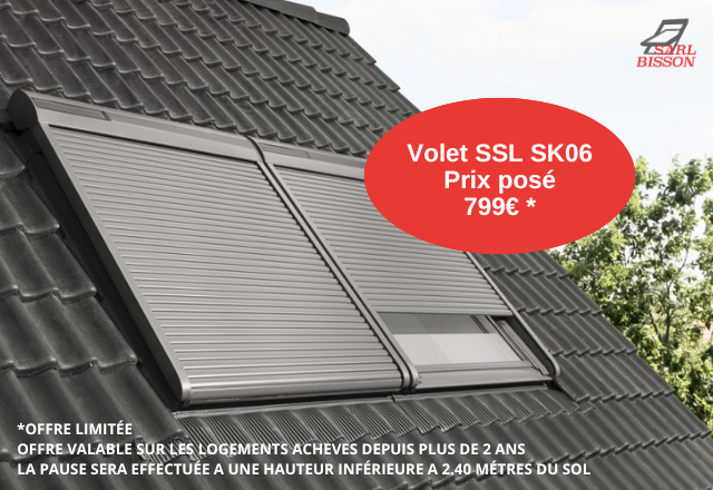 Volet roulant solaire VELUX SSL SK06 posé, en promotion à 799 € TTC. Offre limitée.